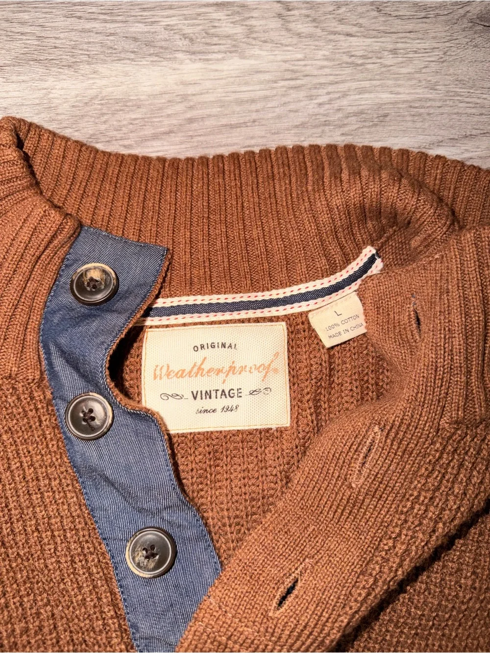 Men's Chestnut Brown Button-Neck Sweater